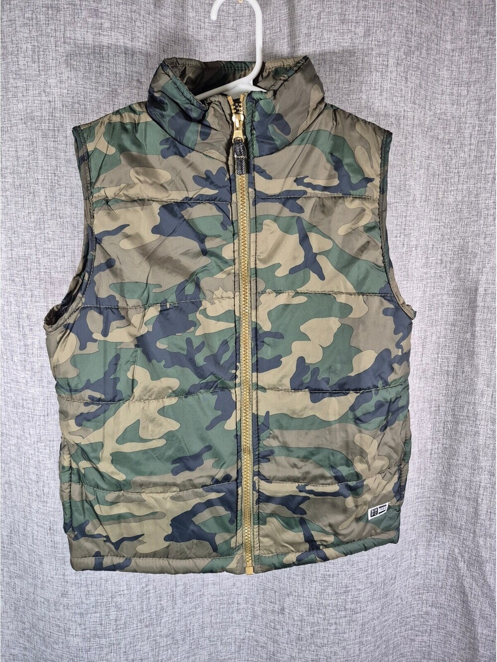 Beverly Hills Polo Club Boys 5/6 Camo Puffer Vest Full Zip Green Brown